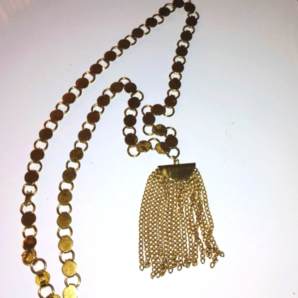 Vtg. Statement Goldtone Tassel Necklace - Picture 6 of 7